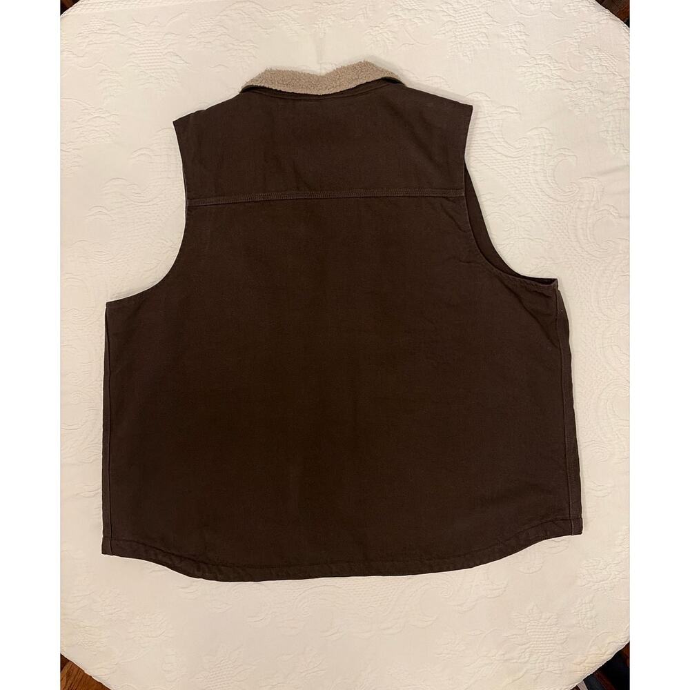 Carhartt Sherpa Lined Vest Men’s XL Dark Brown Canvas Workwear Full Zip - Picture 2 of 12